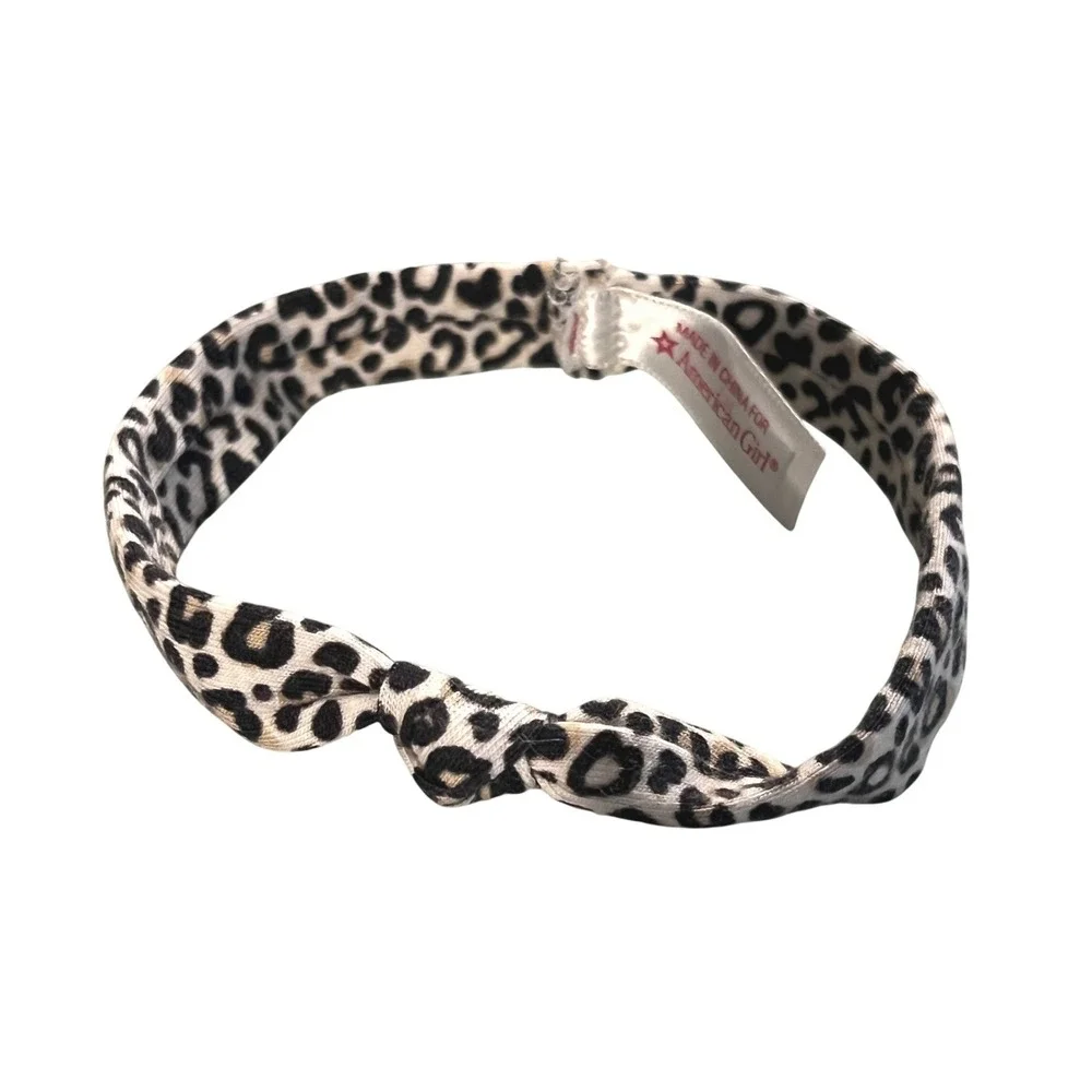 American Girl Doll Leopard Print Knotted Elastic Headband Black White Animal